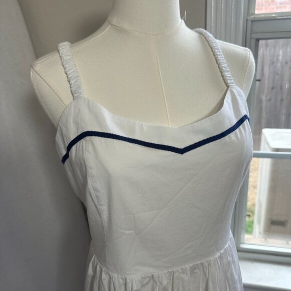 J.Crew Factory dress sz 10 Midi Square Neck Smocked Cotton White nautical yacht - Picture 2 of 8